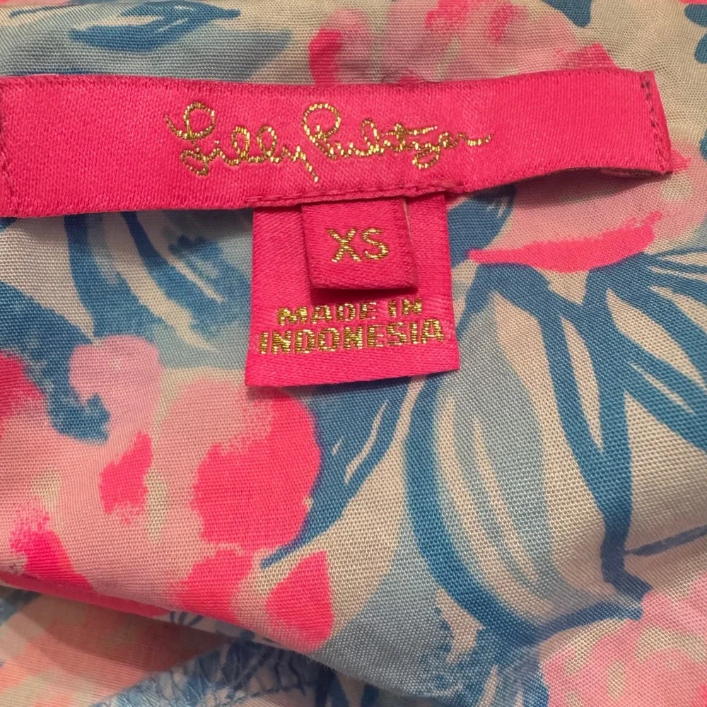 Lilly Pulitzer Ivee Top XS Bondi Blue Pink My Little Peony New‎ Floral V-Neck